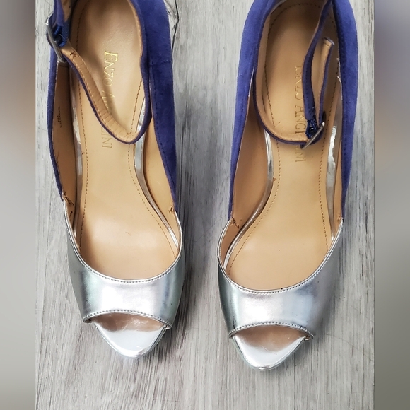 Elanzo Angiolini Takeko Purple Silver Mint Ankle Platform Stiletto Suede Heels 6 - Picture 3 of 9